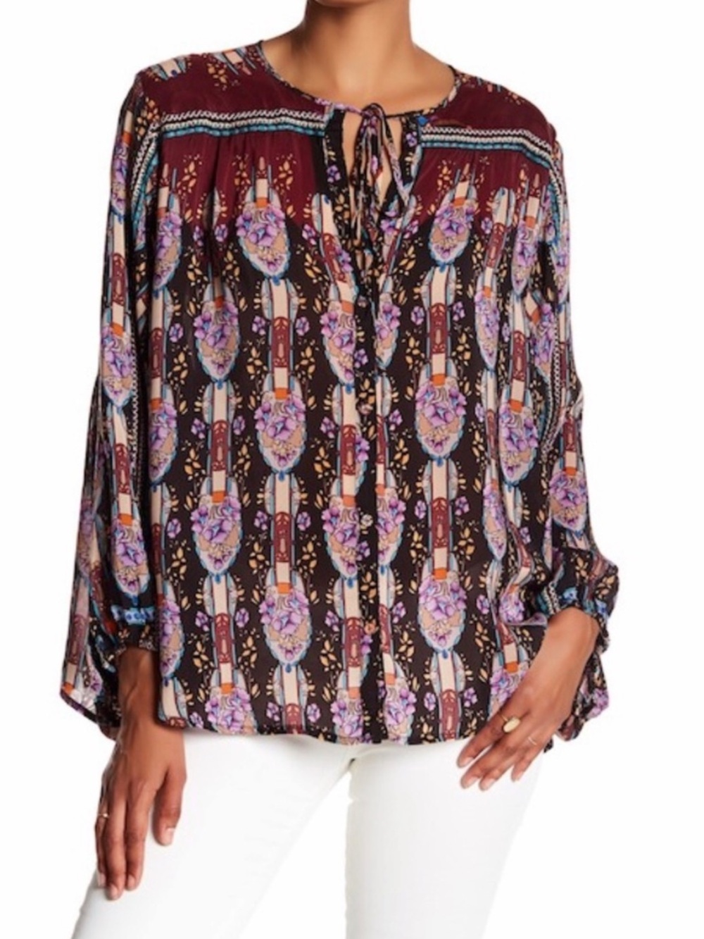 Johnny Was La Roco Blouson Sleeve Peasant Boho Blouse Size XS